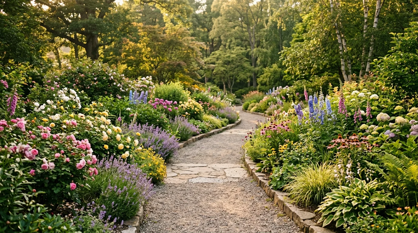 다양한 꽃과 수목이 어우러진 보태니컬 가든 산책로. 공존과 조화를 떠올리게 하는 풍경.