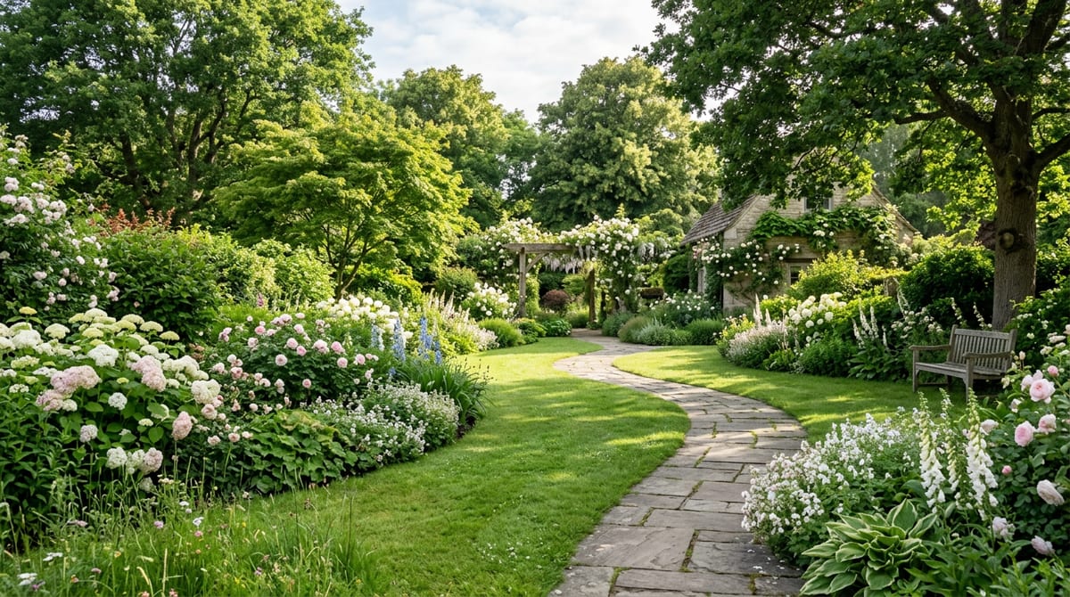 꽃과 녹음이 어우러진 아름다운 정원